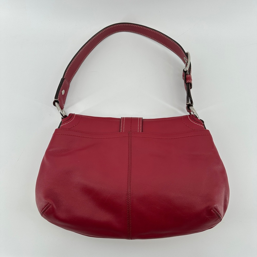 Coach Soho Pleated Flap Shoulder Bag Red Leather Buckle Y2K Vintage F15204 - Picture 3 of 13